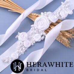 Ceinture de Mariée A Fleurs Satinées | Soirée Blanche