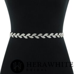 Ceinture de Mariée en Satin et Feuilles en Cristaux | Soirée Blanche