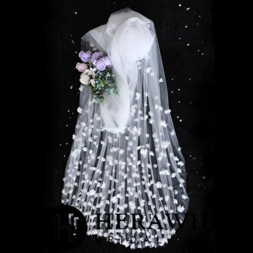 Voile de Mariée Long à Fleurs | Soirée Blanche