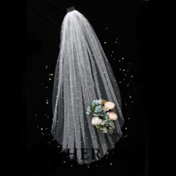 Voile de Mariée Perlé Court | Soirée Blanche