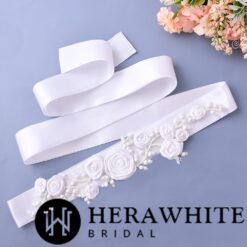 Ceinture de Mariée A Fleurs Satinées | Soirée Blanche