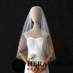 Voile de Mariée Perlé Court | Soirée Blanche
