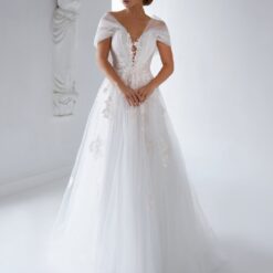 Robe De Mariée Princesse Fleurie Manche Tombante Blanche | Soirée Blanche