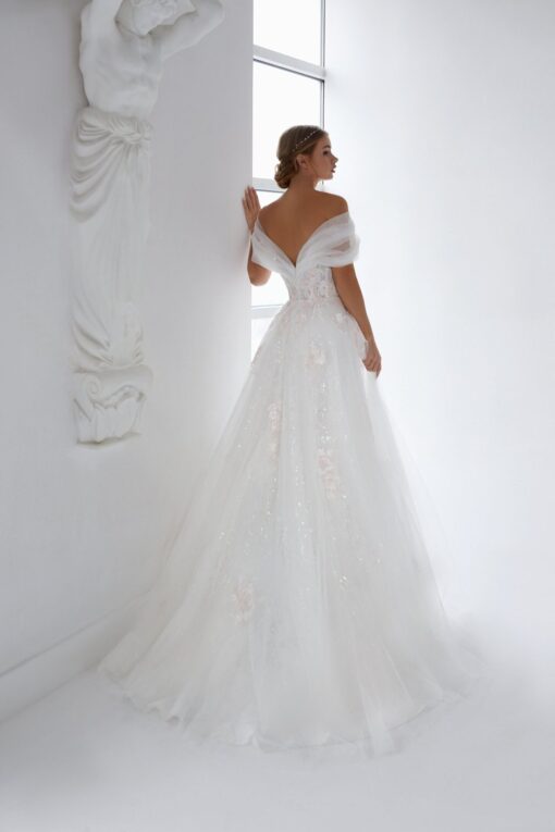 Robe De Mariée Princesse Fleurie Manche Tombante Blanche | Soirée Blanche