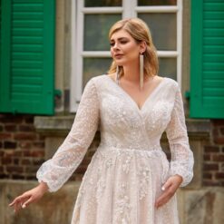 Robe De Mariée Grande Taille Manches Longues | Soirée Blanche