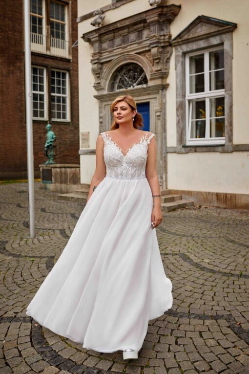 Robe De Mariée Grande Taille Col V | Soirée Blanche