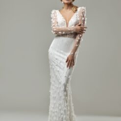 Robe De Mariée Sirène Bohème A Manche Longue Blanche | Soirée Blanche