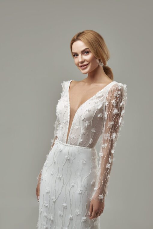 Robe De Mariée Sirène Bohème A Manche Longue Blanche | Soirée Blanche