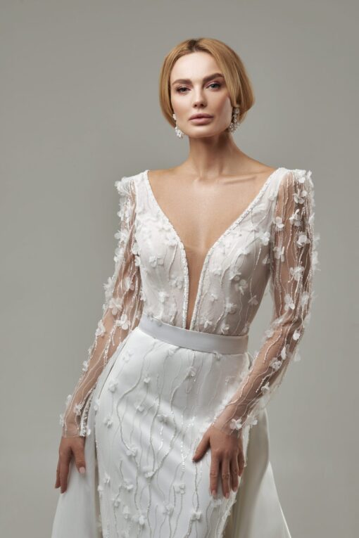 Robe De Mariée Sirène Bohème A Manche Longue Blanche | Soirée Blanche