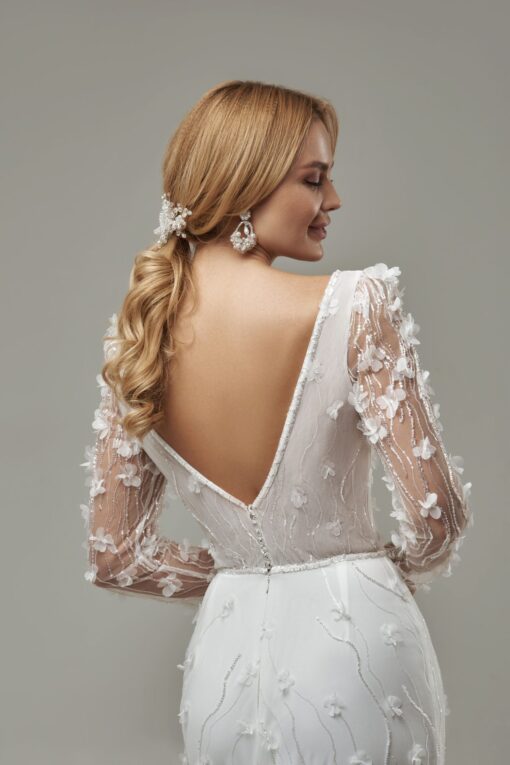 Robe De Mariée Sirène Bohème A Manche Longue Blanche | Soirée Blanche