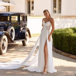Robe De Mariée Bohème Dentelle Longue Traîne | Soirée Blanche