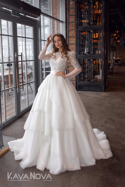 Robe De Mariée Princesse Originale Haut Manches Longues | Soirée Blanche