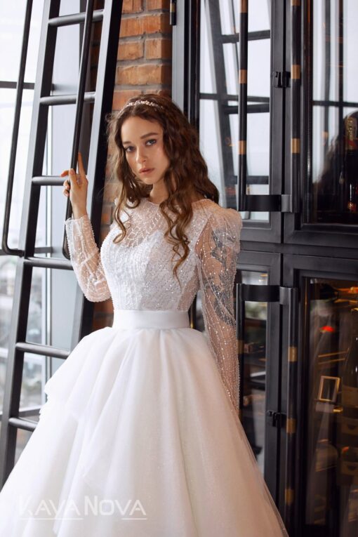 Robe De Mariée Princesse Originale Haut Manches Longues | Soirée Blanche