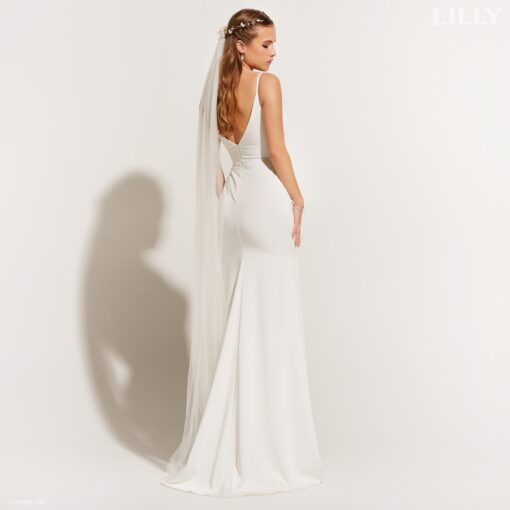 Robe De Mariée Fendue Fines Bretelles Blanche
