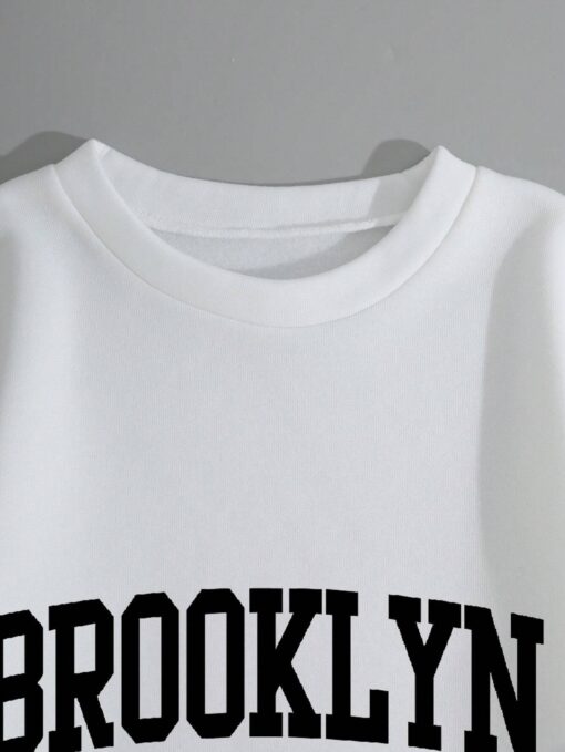 Ensemble Blanc Pour Homme À Lettres À Doublure Thermique Sweat-shirt & À Cordon Short – Image 4