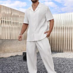 Ensemble Blanc De Chemises Texturées À Manches Courtes De Grande Taille Pour Hommes image 7 | Soirée Blanche