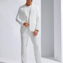 Ensemble De Costume Blanc Tissé Décontracté Et À La Mode Pour Homme image 12 | Soirée Blanche Ensemble De Costume Blanc Tissé Décontracté Et À La Mode Pour Homme image 11 | Soirée Blanche