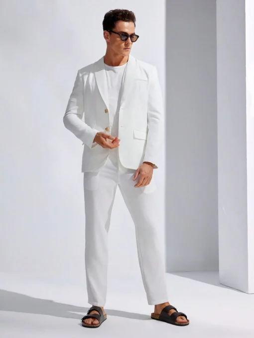 Ensemble De Costume Blanc Tissé Décontracté Et À La Mode Pour Homme – Image 4