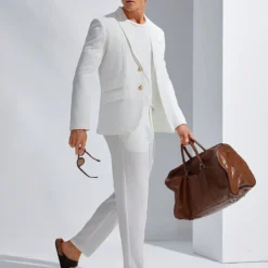 Ensemble De Costume Blanc Tissé Décontracté Et À La Mode Pour Homme image 14 | Soirée Blanche Ensemble De Costume Blanc Tissé Décontracté Et À La Mode Pour Homme image 13 | Soirée Blanche
