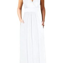 Robe d'Eté Longue sans Manches avec Poches Blanc image 5 | Soirée Blanche