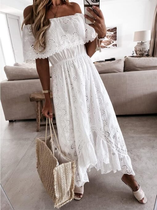 Robe Longue Blanche Dentelle Grande Taille – Image 4