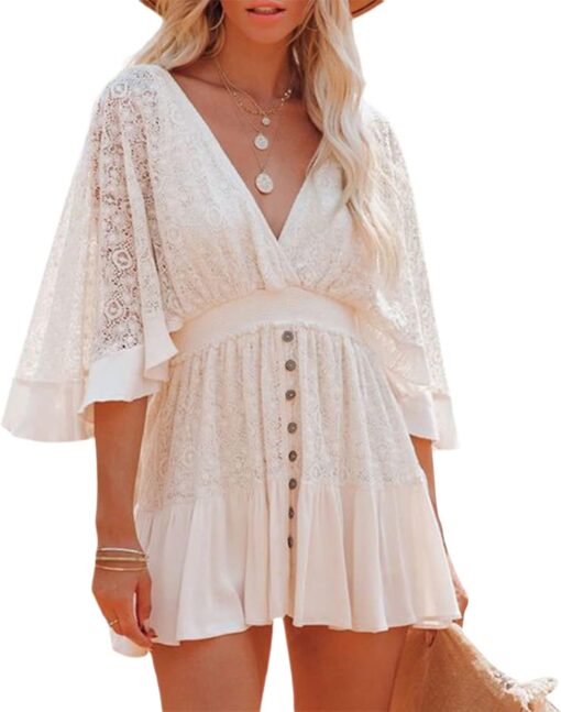 Robe Blanche Dentelle Courte – Image 4