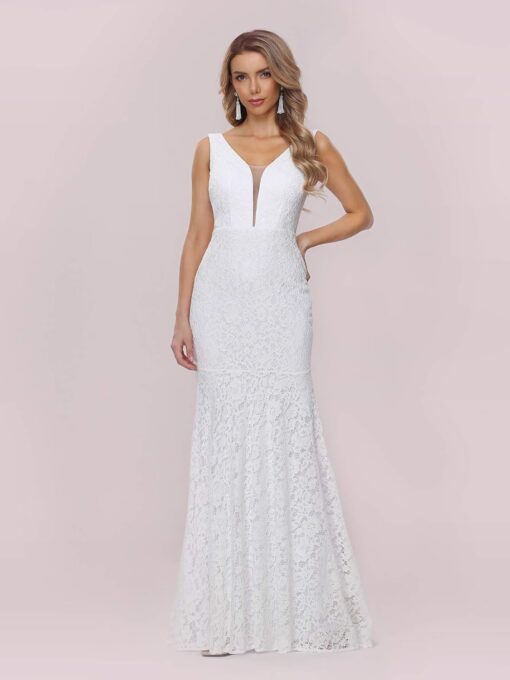 Robe De Mariée Col V Plongeant Epaulettes Originales – Image 3