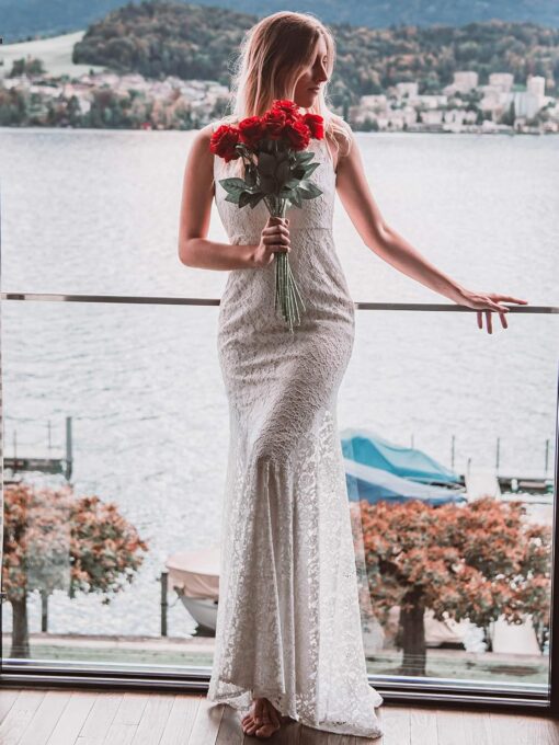 Robe De Mariée Col V Plongeant Epaulettes Originales – Image 5