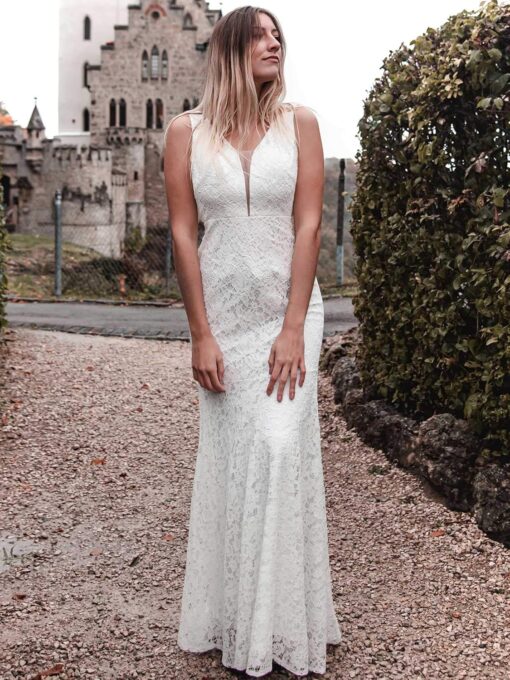 Robe De Mariée Col V Plongeant Epaulettes Originales – Image 7