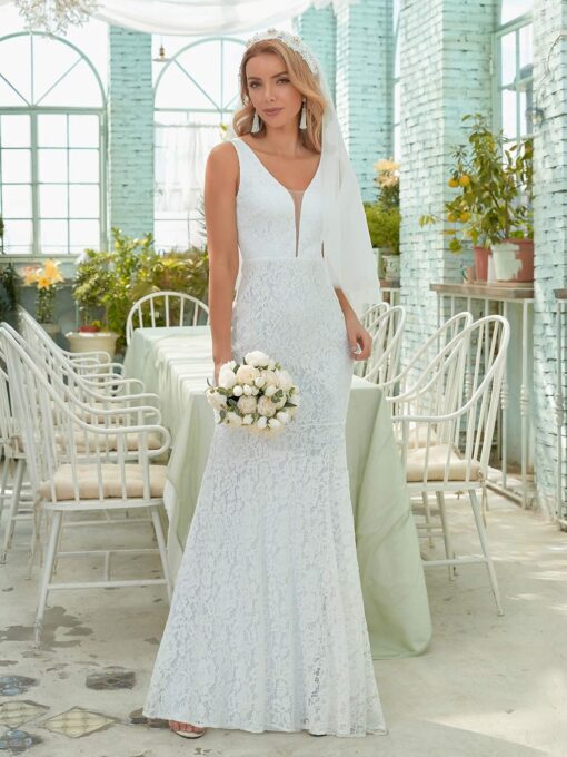 Robe De Mariée Col V Plongeant Epaulettes Originales – Image 8