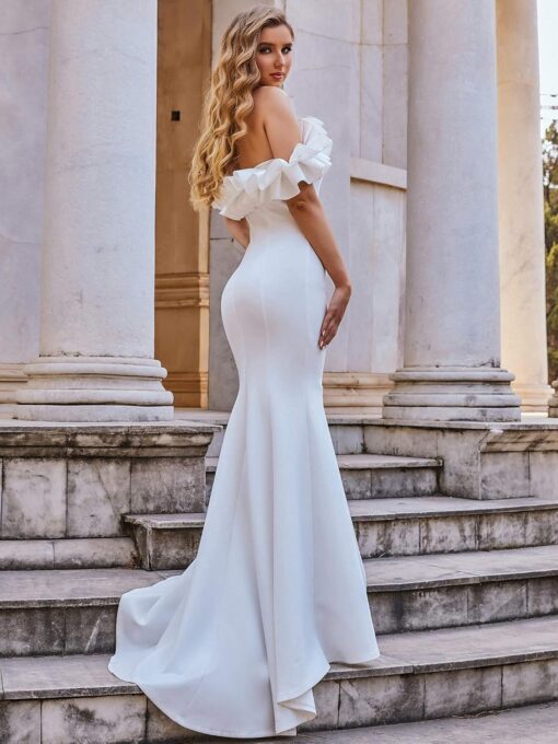 Robe de mariée sirène en dentelle florale avec manches en tulle détachables – Image 3