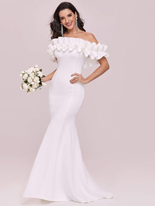 Robe de mariée sirène en dentelle florale avec manches en tulle détachables – Image 6