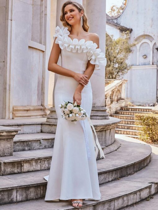 Robe de mariée sirène en dentelle florale avec manches en tulle détachables – Image 7