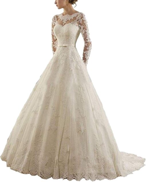 Robe De Mariée Princesse Simple A Manches Longues – Image 2