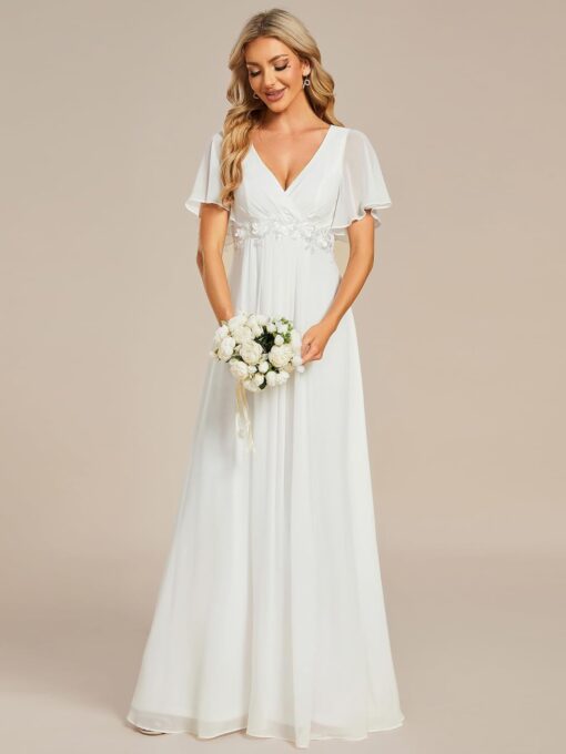 Robe de mariée romantique en dentelle pailletée à manches courtes – Image 6