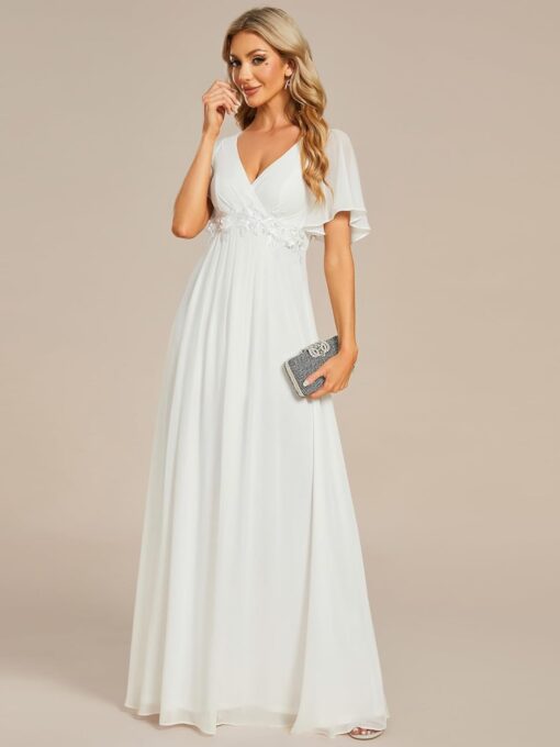 Robe de mariée romantique en dentelle pailletée à manches courtes – Image 7