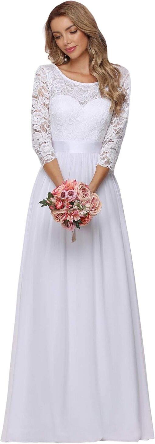 Robe De Mariée Simple Manches Longues Fluides Blanche – Image 2