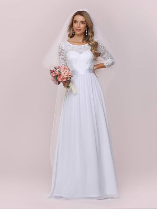 Robe De Mariée Simple Manches Longues Fluides Blanche – Image 6