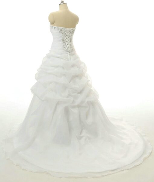 Robe de mariée A en satin avec poches et corsage illusion – Image 4