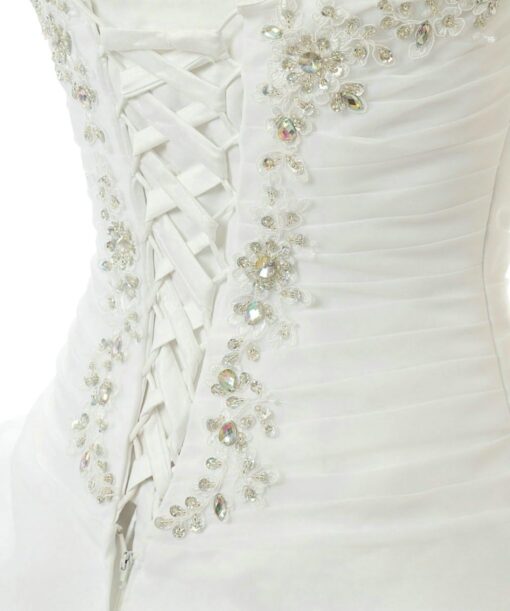 Robe de mariée A en satin avec poches et corsage illusion – Image 6