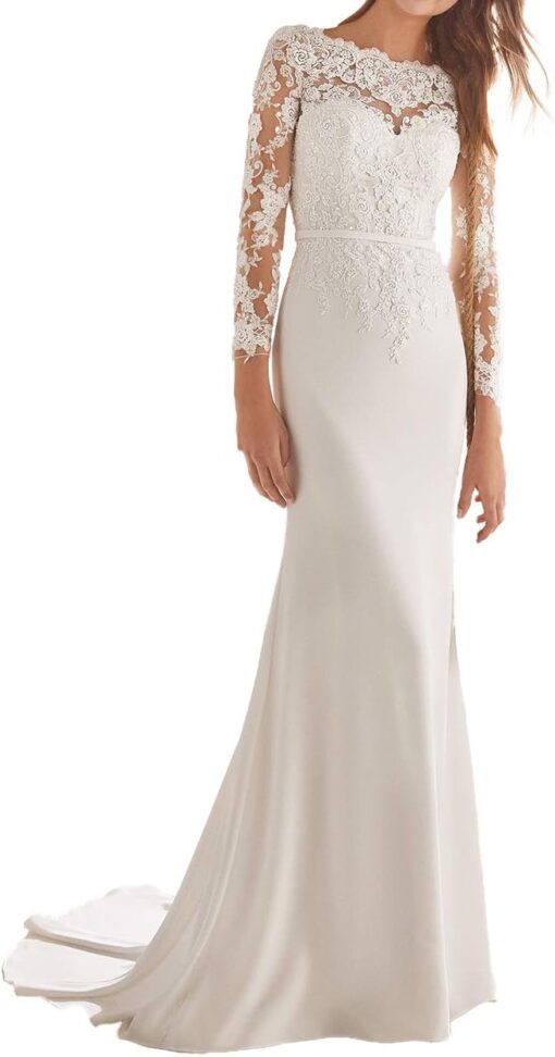 Robe De Mariée Manches Longues Dos Nu Blanche – Image 2