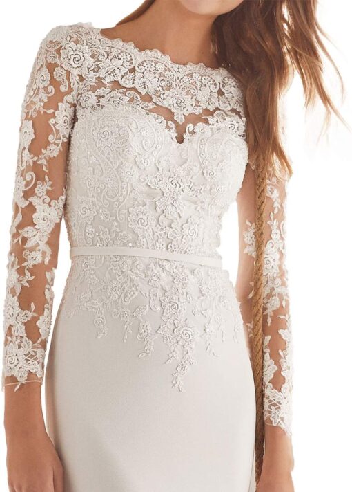 Robe De Mariée Manches Longues Dos Nu Blanche – Image 4
