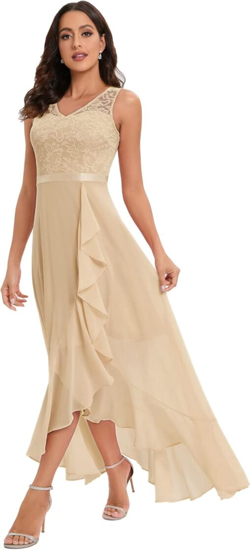 Robe de mariée A en dentelle simple avec jupe en mousseline de soie – Image 3
