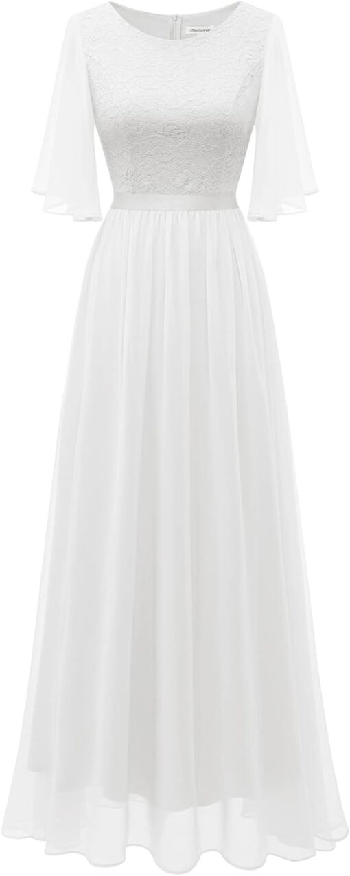 Robe Blanche Longue En Dentelle – Image 3