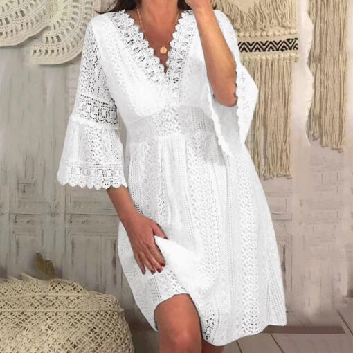 Robe Évasée Mi Longue Blanche – Image 5