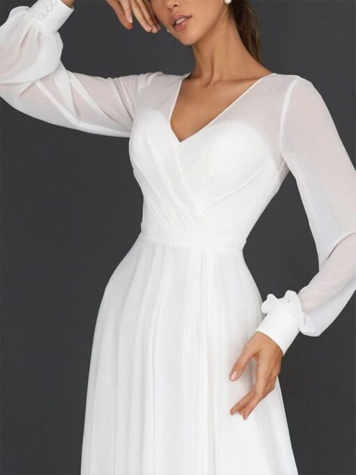 Robe Longue Blanche Manche Longue – Image 3