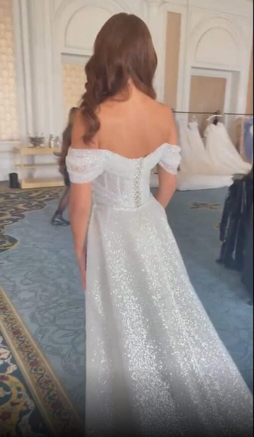 Robe De Mariée Sirène Dos Illusion Blanche – Image 3