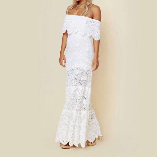 Robe Blanche Dentelle Longue – Image 6