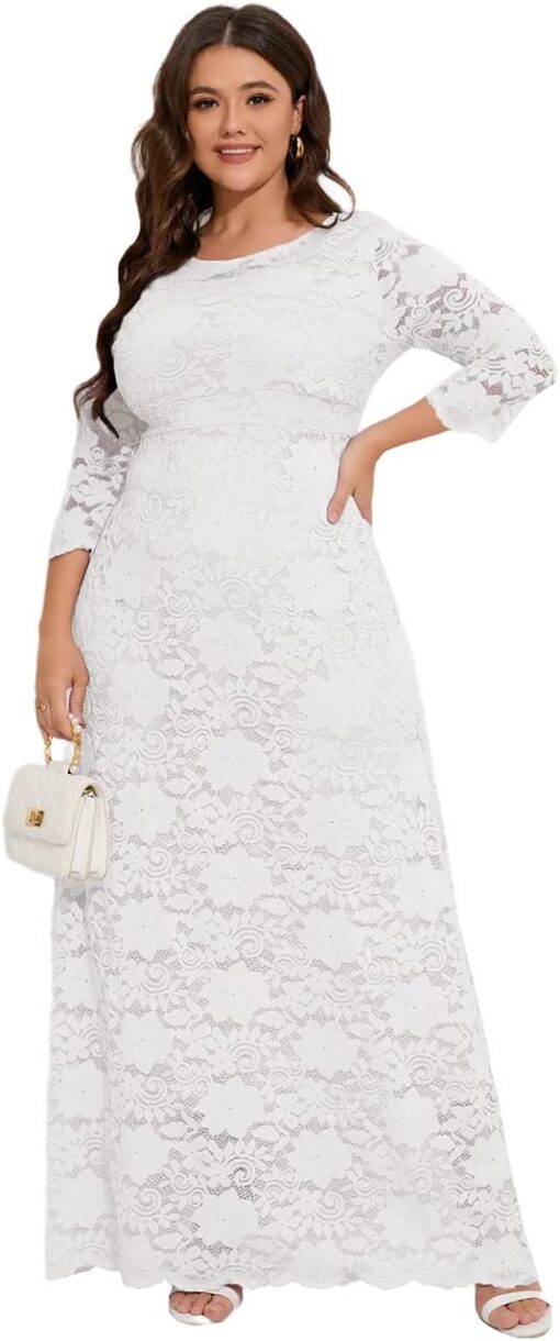 Robe De Mariée Dentelle Florale Grande Taille – Image 4