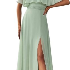 Robe de demoiselle dʼhonneur en mousseline de soie à manches courtes et corsage dentelé image 9 | Soirée Blanche Robe de demoiselle dʼhonneur en mousseline de soie à manches courtes et corsage dentelé image 8 | Soirée Blanche